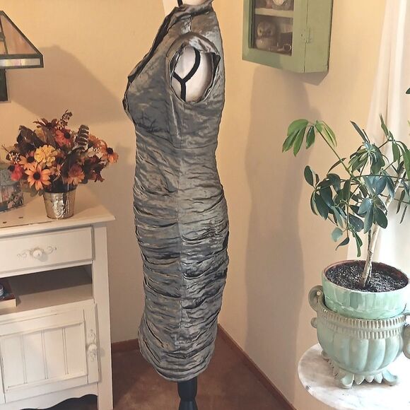 Nicole Miller Dark Bronze Bodycon Dress. Ruched. - Picture 5 of 10